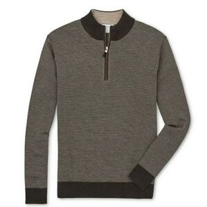 PETER MILLAR Needle Stripe Quarter-Zip Pullover Brown Sweater Mens Small